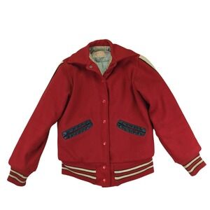 Vintage‎ Varsity Letterman Jacket Ripon Award Jacket Red Wool Leather Mens Small